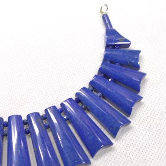 Lapis Lazuli Choker Necklace & Earrings: Vintage Tribal Jewelry Set - Picture 7 of 10